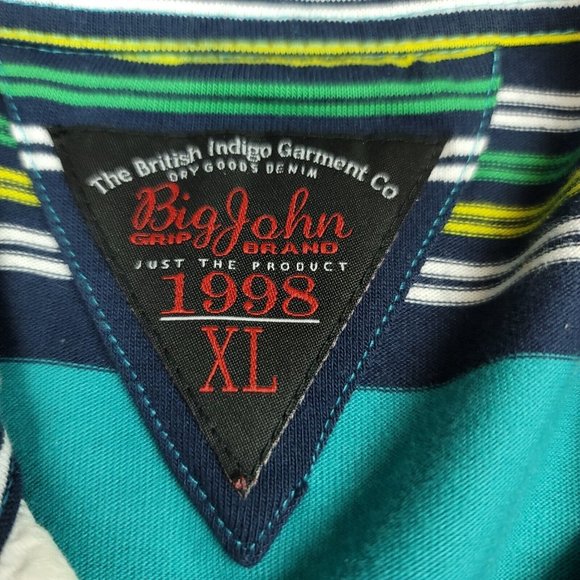 Big John Mens XL Polo Shirt British Indigo Garment Co 1998 Blue‎ Green Stripe - Picture 3 of 11